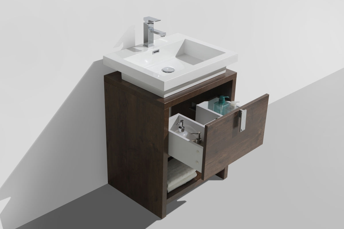 Kube Bath Levi 24" Wood Modern Bathroom Vanity w/ Cubby Hole - Rosewood (L600RW) view 5