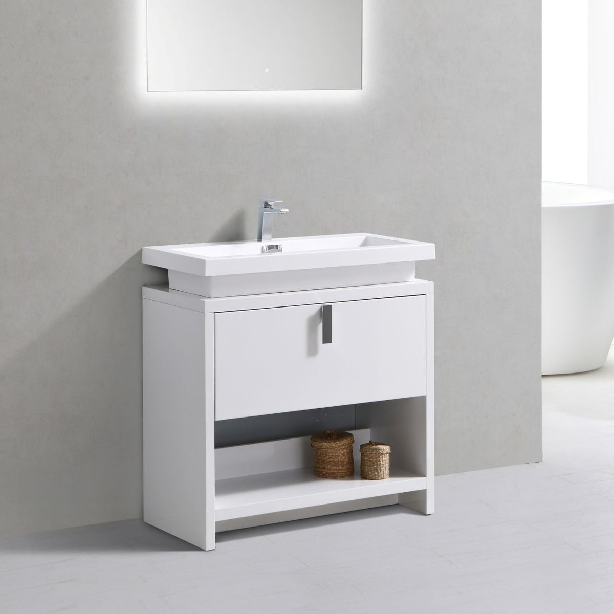 Kube Bath Levi 30" Wood Modern Bathroom Vanity w/ Cubby Hole - Gloss White (L750GW) view 3