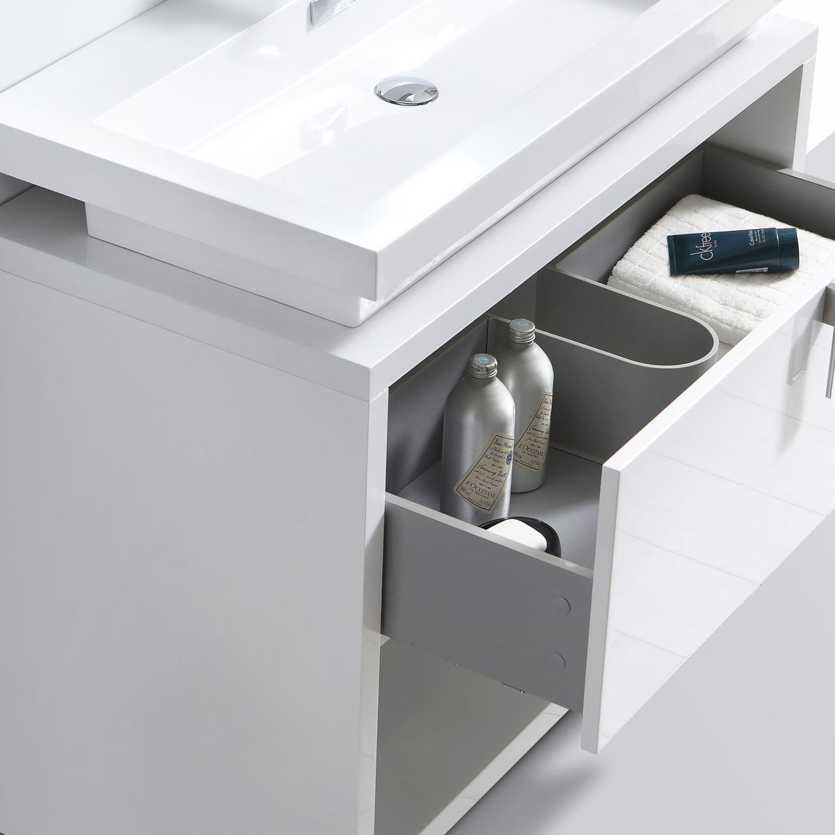 Kube Bath Levi 30" Wood Modern Bathroom Vanity w/ Cubby Hole - Gloss White (L750GW) view 4