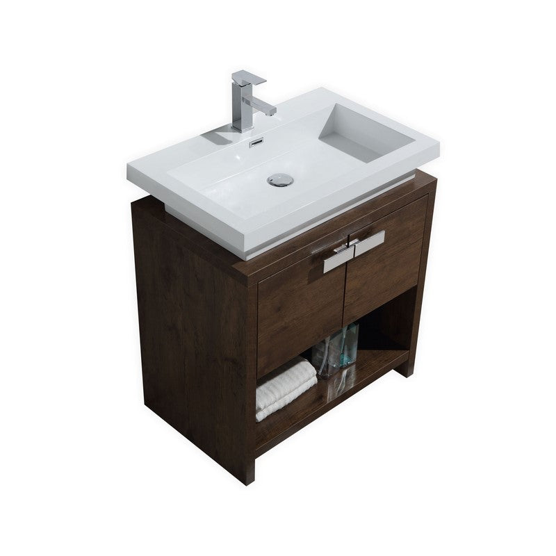 Kube Bath Levi 30" Wood Modern Bathroom Vanity w/ Cubby Hole - Rosewood (L750RW)