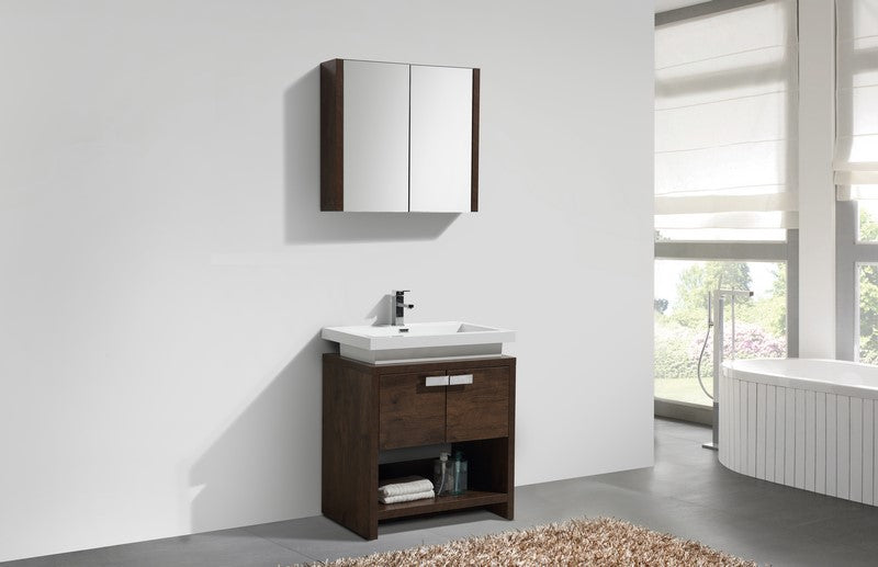 Kube Bath Levi 30" Wood Modern Bathroom Vanity w/ Cubby Hole - Rosewood (L750RW) view 2