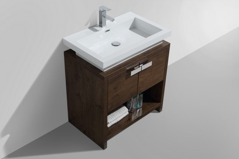 Kube Bath Levi 30" Wood Modern Bathroom Vanity w/ Cubby Hole - Rosewood (L750RW) view 3