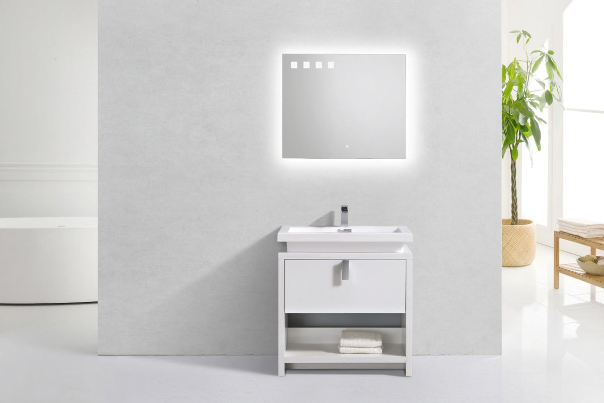 Kube Bath Levi 32" Wood Modern Bathroom Vanity w/ Cubby Hole - Gloss White (L800GW) view 2