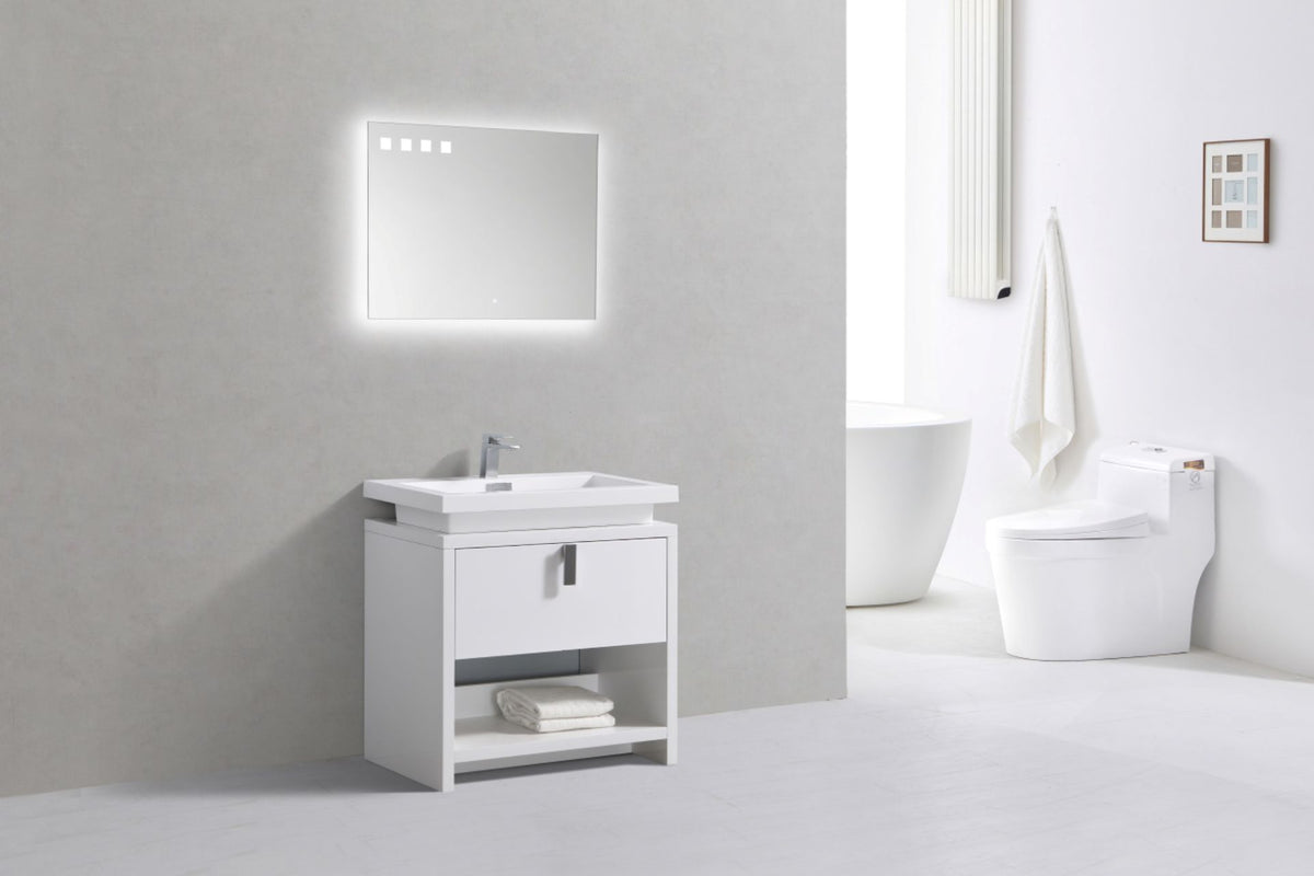 Kube Bath Levi 32" Wood Modern Bathroom Vanity w/ Cubby Hole - Gloss White (L800GW) view 4