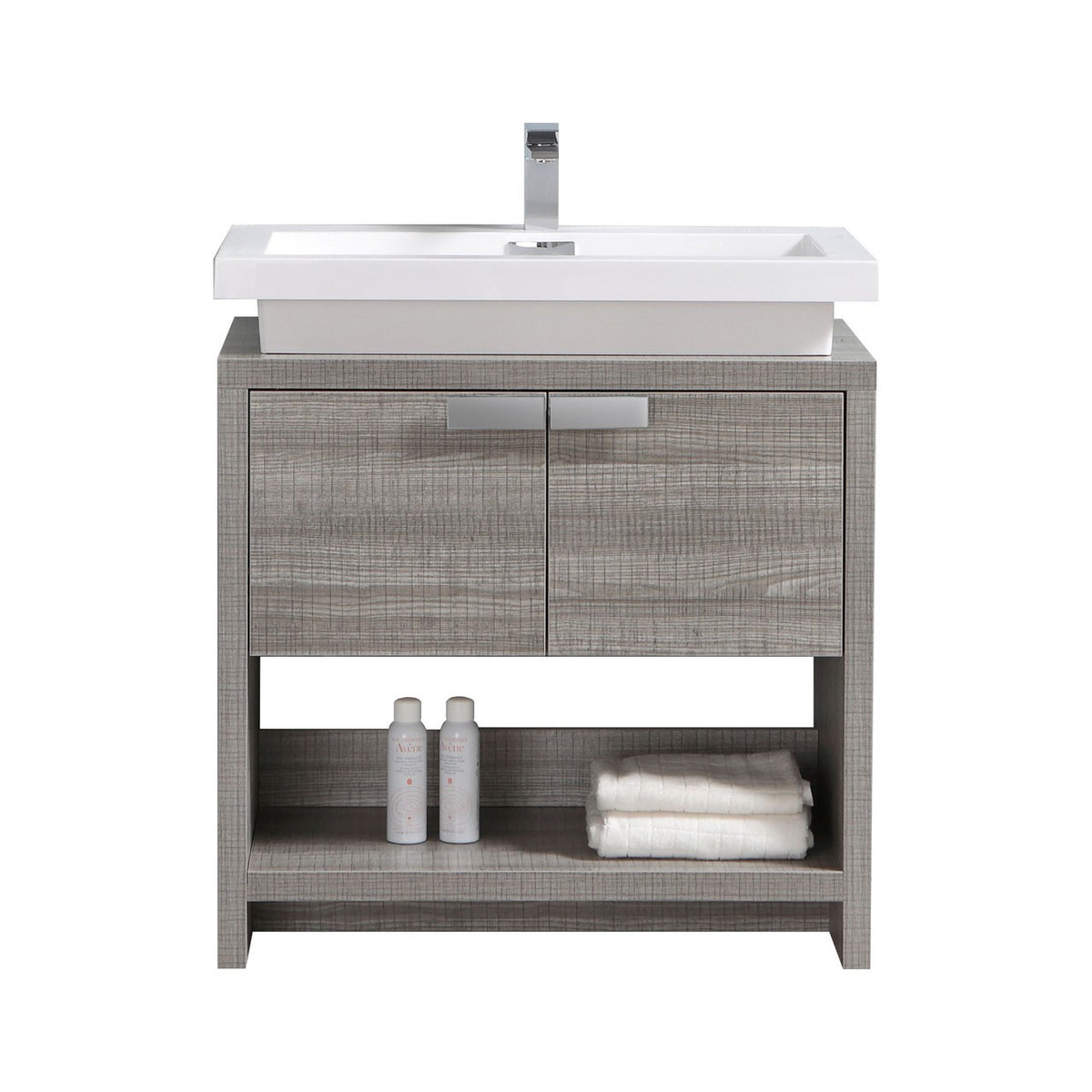 Kube Bath Levi 32" Wood Modern Bathroom Vanity w/ Cubby Hole - Ash Grey & White (L800HGASH)