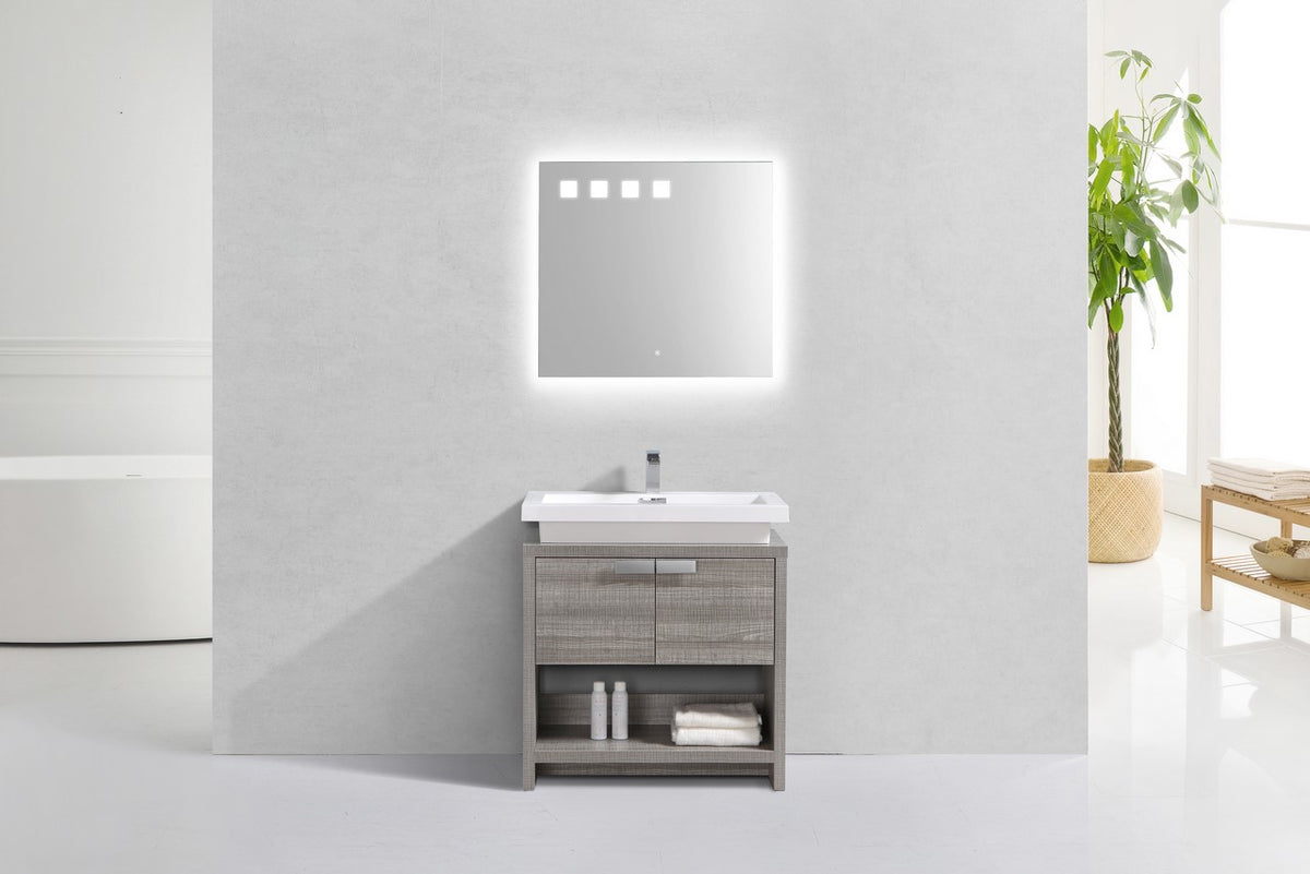 Kube Bath Levi 32" Wood Modern Bathroom Vanity w/ Cubby Hole - Ash Grey & White (L800HGASH) view 2