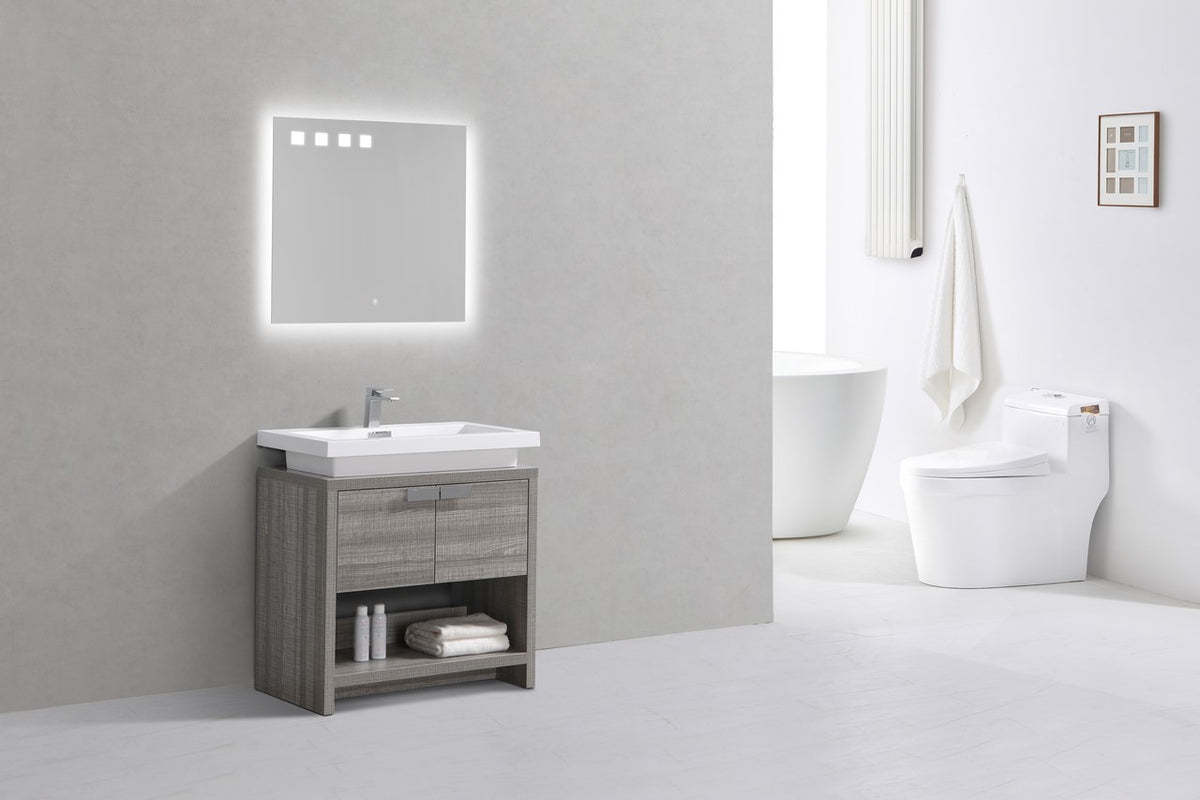 Kube Bath Levi 32" Wood Modern Bathroom Vanity w/ Cubby Hole - Ash Grey & White (L800HGASH) view 3