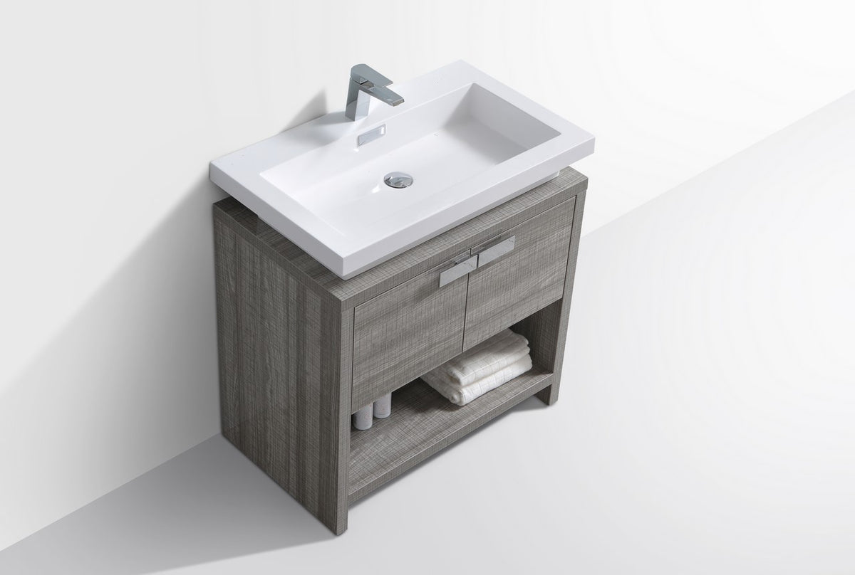 Kube Bath Levi 32" Wood Modern Bathroom Vanity w/ Cubby Hole - Ash Grey & White (L800HGASH) view 4
