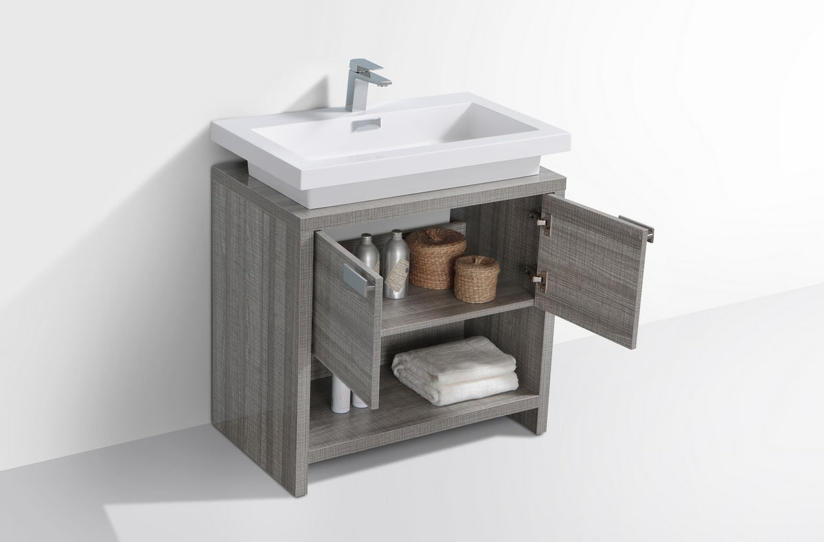 Kube Bath Levi 32" Wood Modern Bathroom Vanity w/ Cubby Hole - Ash Grey & White (L800HGASH) view 5