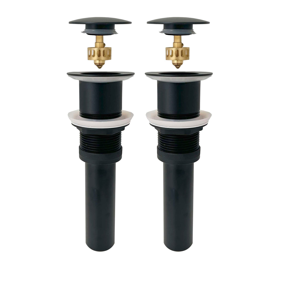 Stylish Pop-Up Bathroom Sink Drains Set Without Overflow Matte Black D-702N2