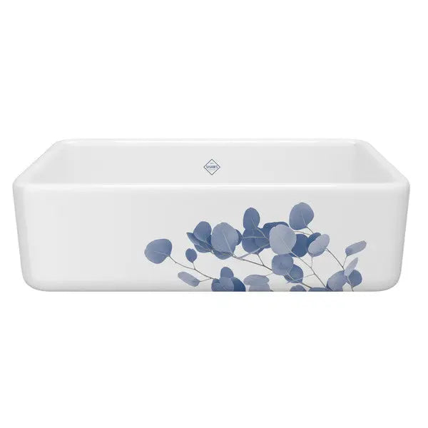 Lancaster™ 33" Single Bowl Farmhouse Apron Front Fireclay Kitchen Sink With Eucalyptus Design - Plumbing Market