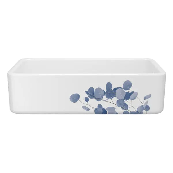 Lancaster™ 36" Single Bowl Farmhouse Apron Front Fireclay Kitchen Sink With Eucalyptus Design - Plumbing Market