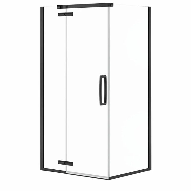 Link Curve Rectangular 42 x 34 x 75 in. 8mm Pivot Shower Door for Corner Installation with Clear glass in Matte Black - Plumbing Market