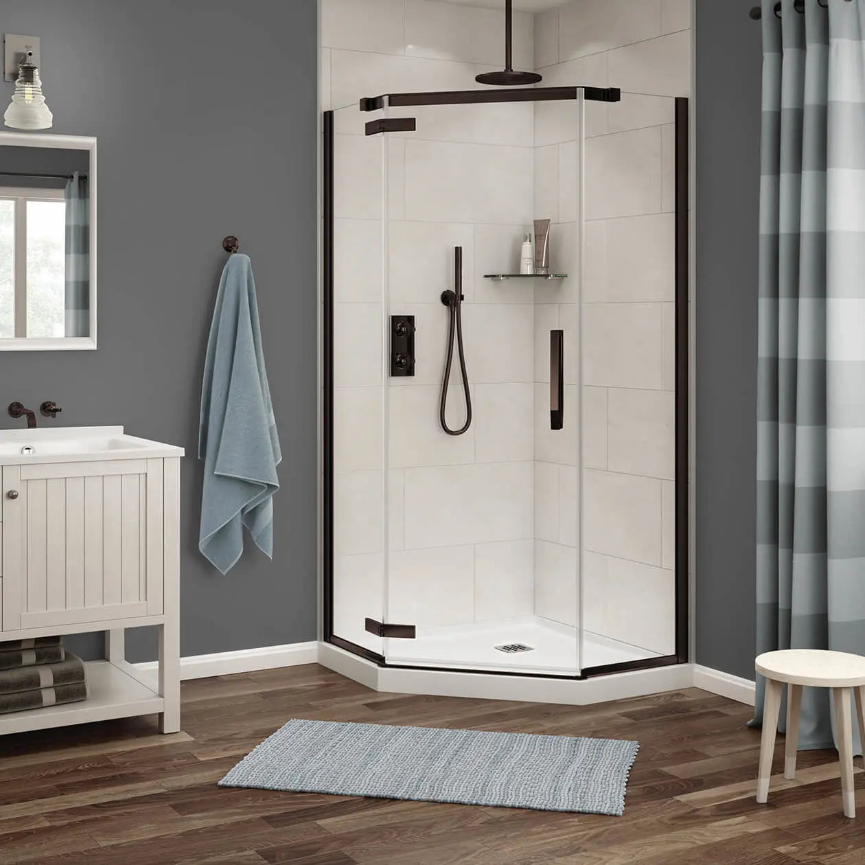 Link Neo-angle 38 x 38 x 75 in. 8mm Pivot Shower Door for Corner Installation with Clear glass in Matte Black - Plumbing Market
