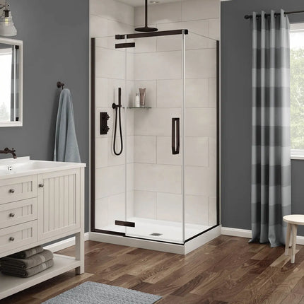 Link Rectangular 42 x 34 x 75 in. 8mm Pivot Shower Door for Corner Installation with Clear glass in Dark Bronze - Plumbing Market