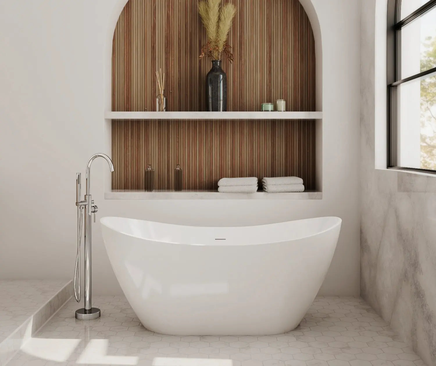 Linosa Freestanding Tub Faucet with Handshower in Chrome - Plumbing Market