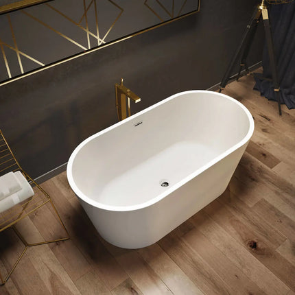 Louie 5829 Acrylic Freestanding Center Drain Bathtub in White with White Skirt - Plumbing Market