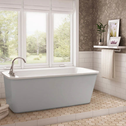 Lounge 6434 Acrylic Freestanding End Drain Bathtub in White with Sterling Silver Skirt - Plumbing Market