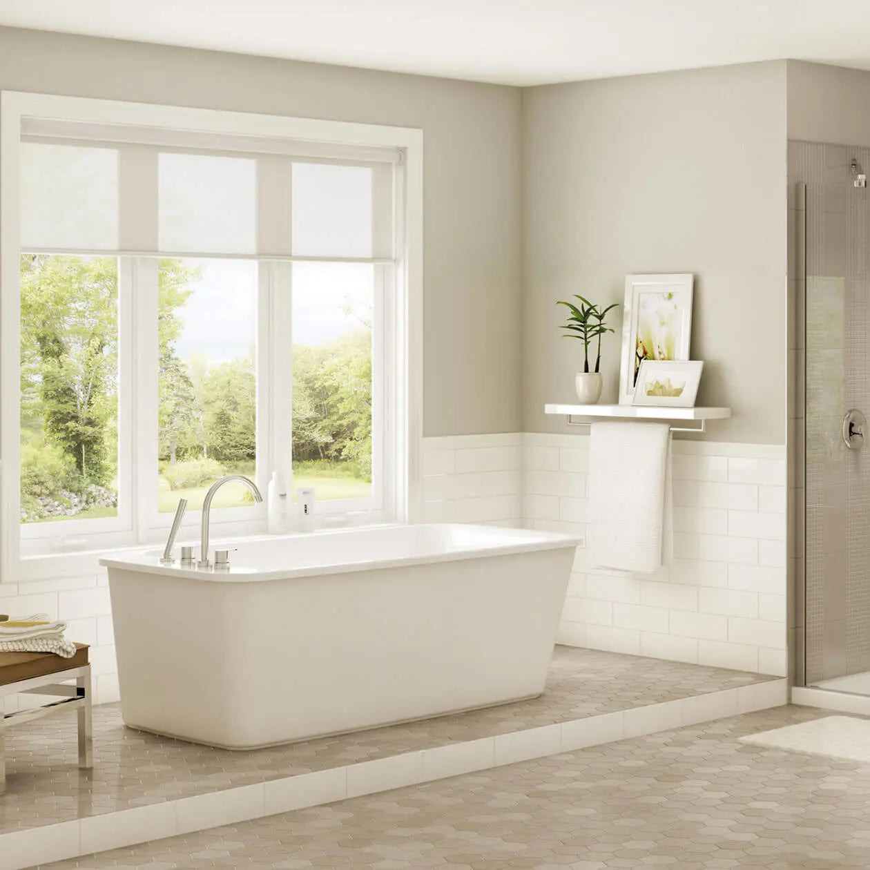 Lounge 6434 Acrylic Freestanding End Drain Bathtub in White with White Skirt - Plumbing Market