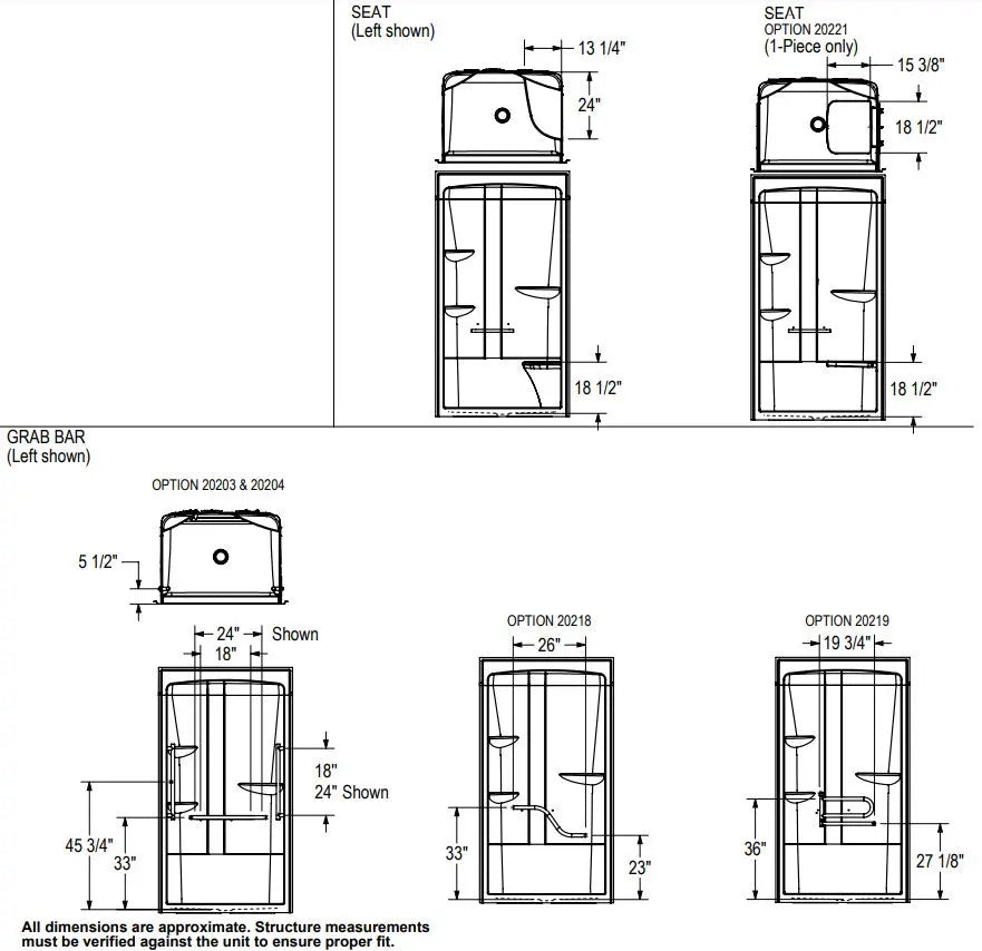 MAAX ALLIA SHR-4834 Acrylic Alcove Center Drain One-Piece Shower in White With Left Seat - Plumbing Market
