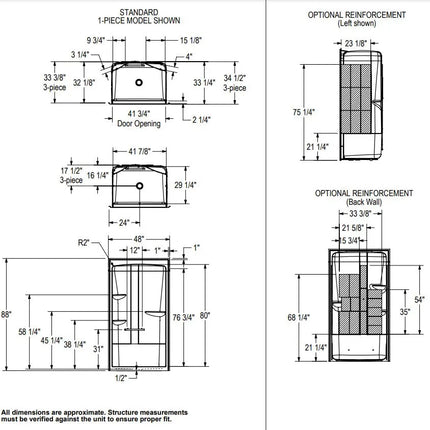 MAAX ALLIA SHR-4834 Acrylic Alcove Center Drain One-Piece Shower in White With Right Seat - Plumbing Market