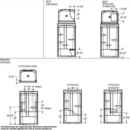 MAAX ALLIA SHR-4834 Acrylic Alcove Center Drain One-Piece Shower in White With Right Seat - Plumbing Market