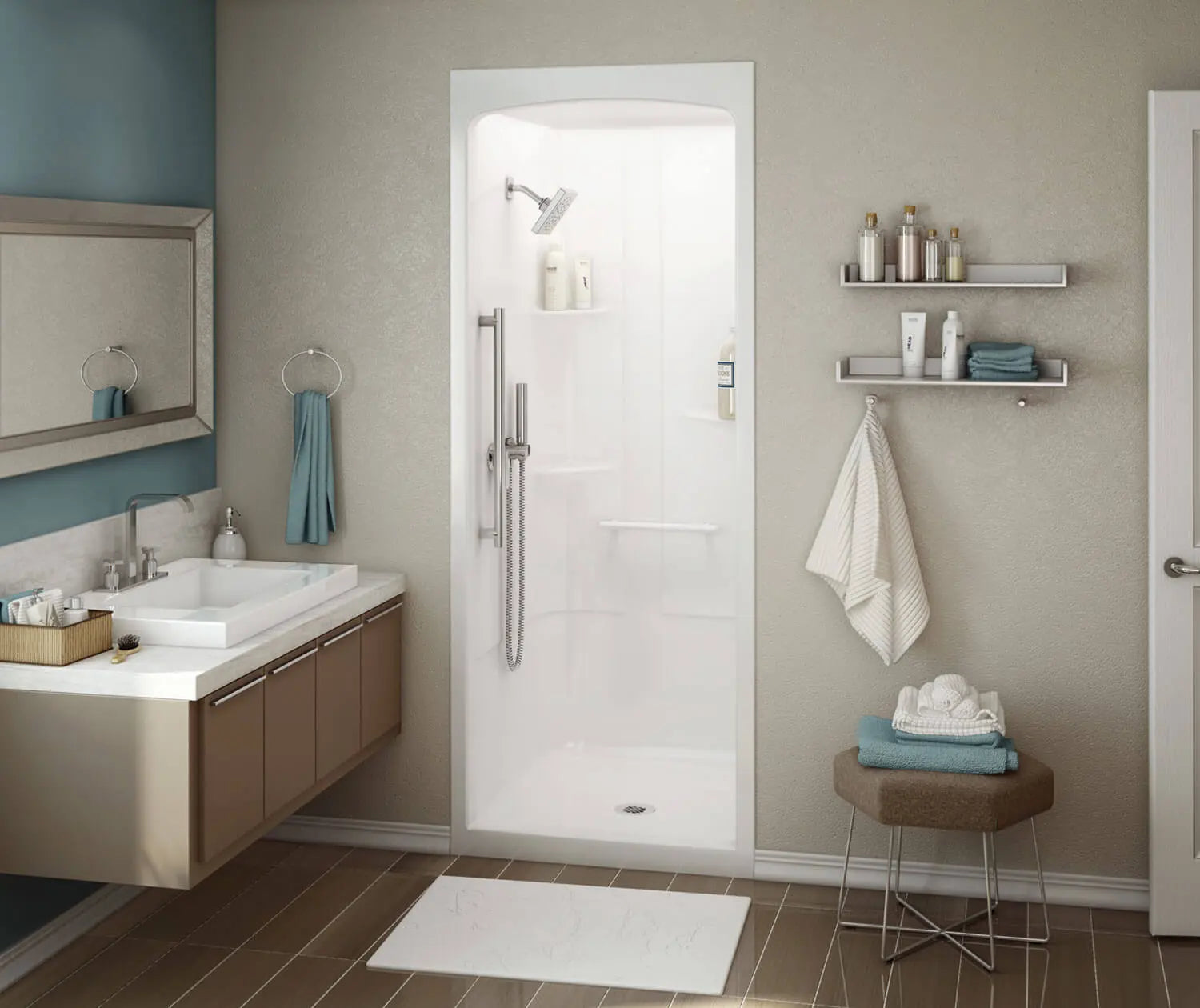 MAAX Allia SHR-3636 Acrylic Alcove Center Drain One-Piece Shower in White - Plumbing Market