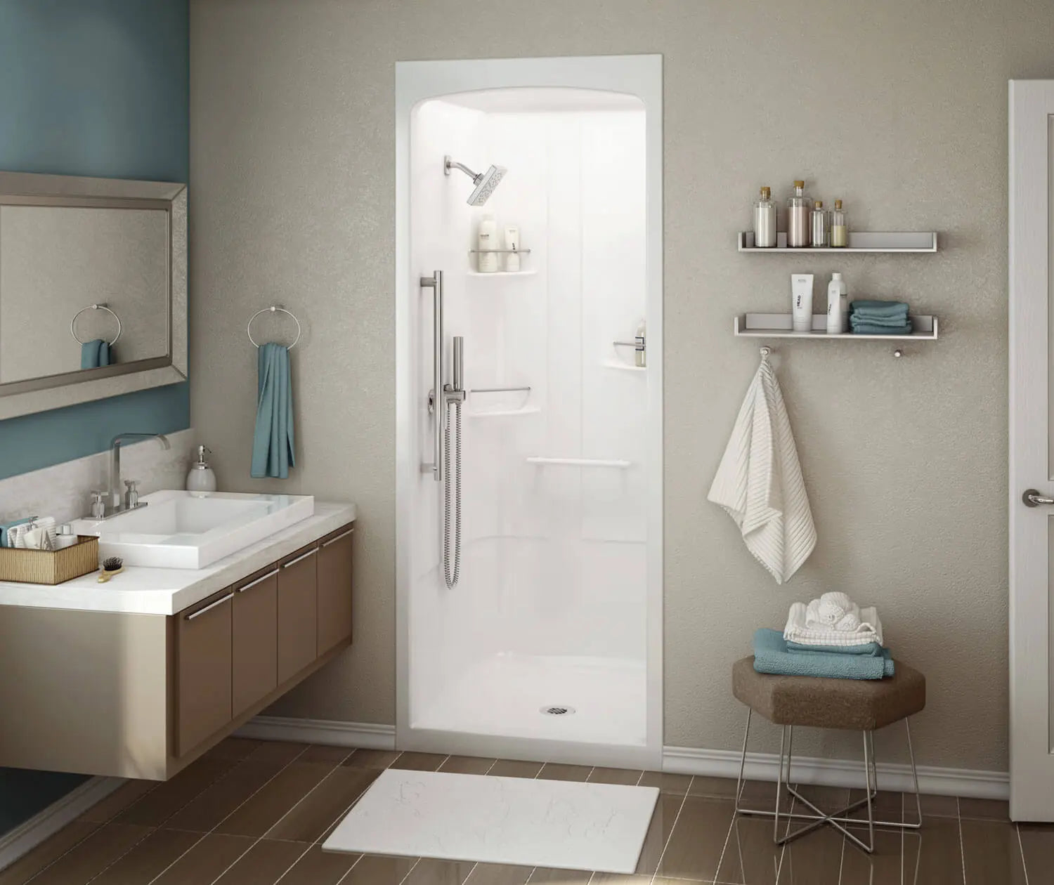 MAAX Allia SHR-3636 Acrylic Alcove Center Drain One-Piece Shower in White - Plumbing Market