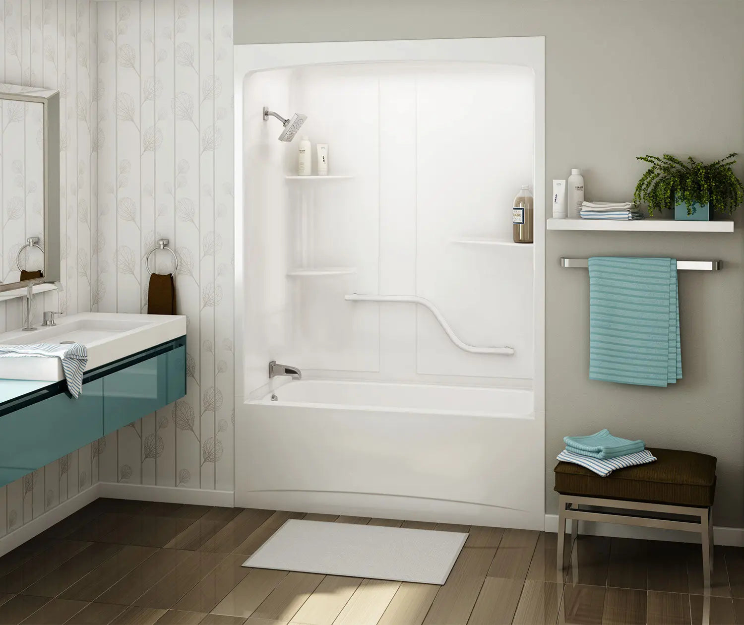 MAAX Allia TSR-6032 Acrylic Alcove Left-Hand Drain One-Piece Tub Shower in White - Plumbing Market