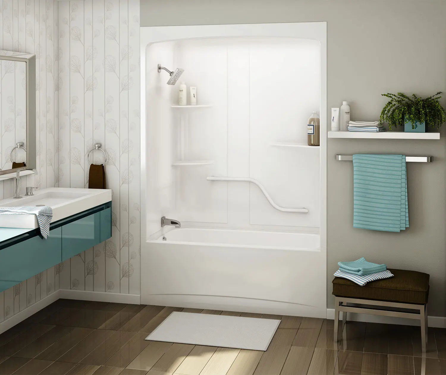 MAAX Allia TSR-6032 Acrylic Alcove Right-Hand Drain One-Piece Tub Shower in White - Plumbing Market