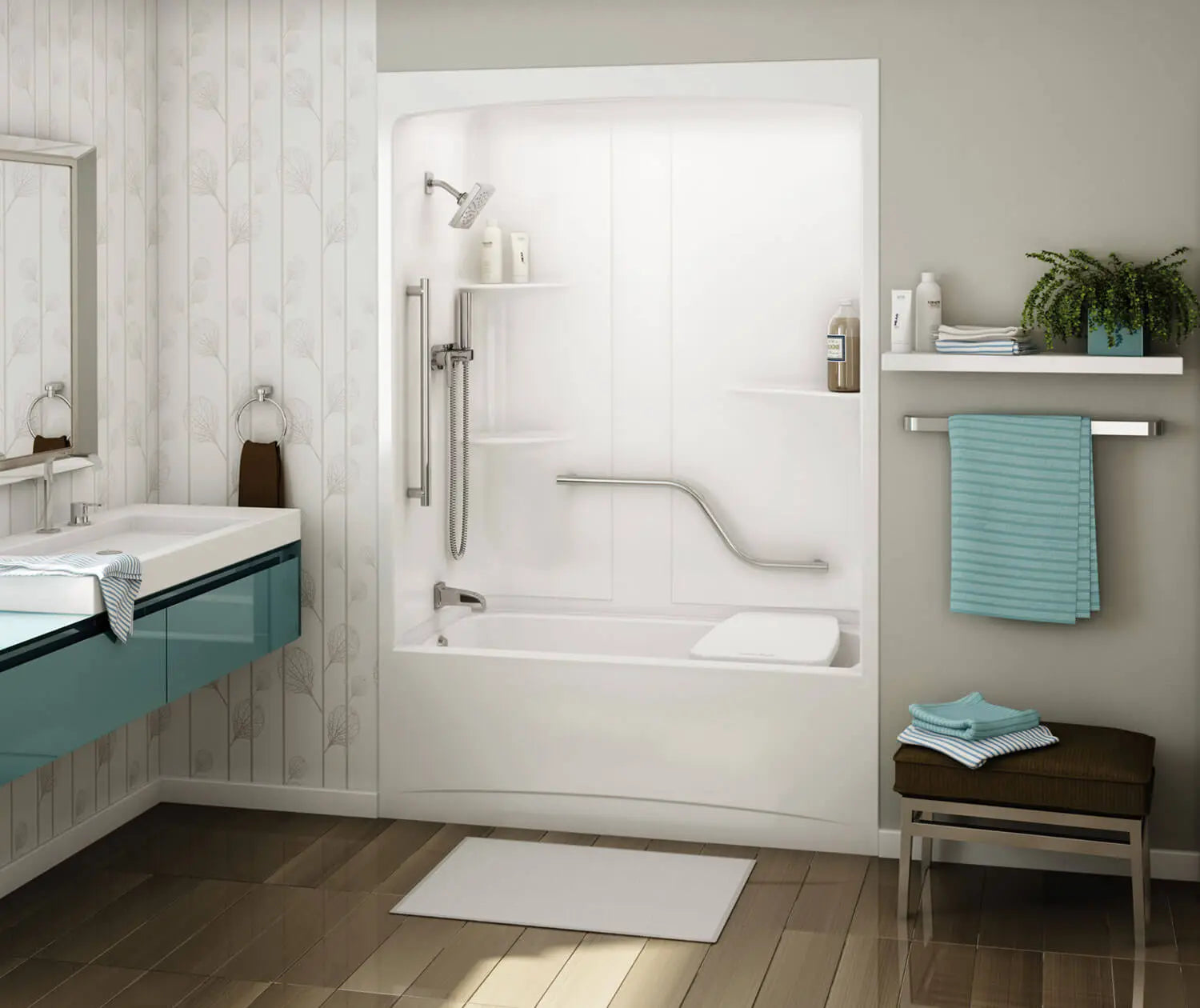 MAAX Allia TSR-6032 Acrylic Alcove Right-Hand Drain One-Piece Tub Shower in White - Plumbing Market