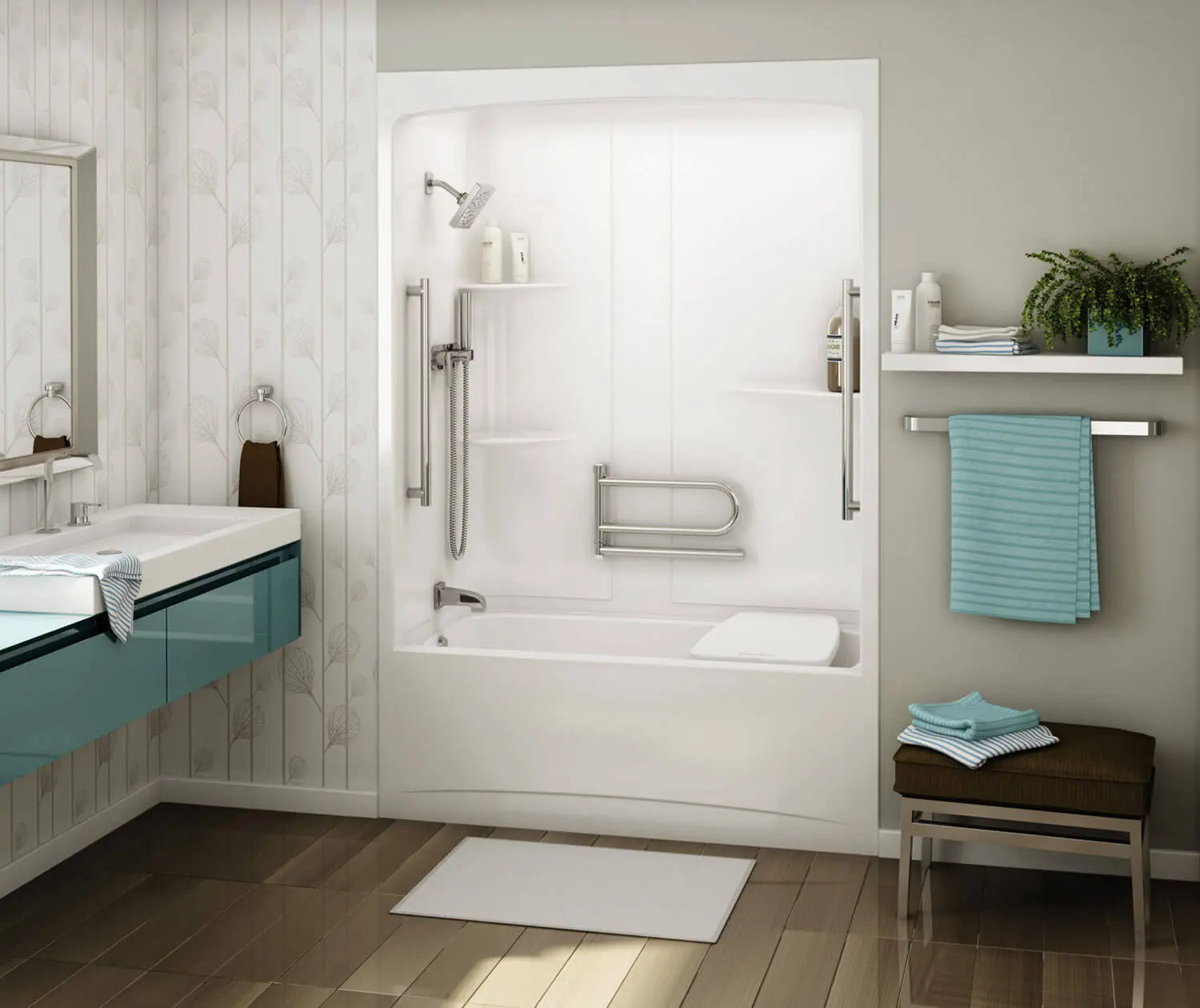 MAAX Allia TSR-6032 Acrylic Alcove Right-Hand Drain One-Piece Tub Shower in White - Plumbing Market