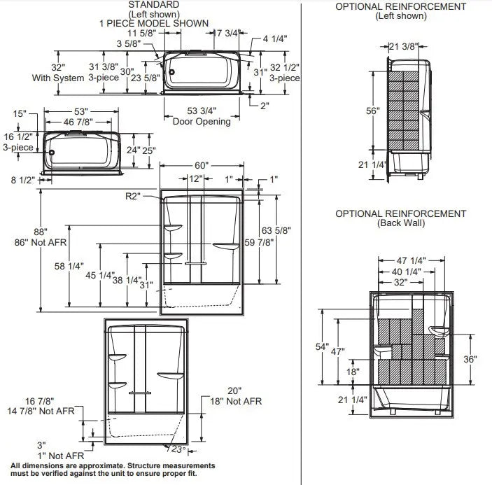 MAAX Allia TSR-6032 Acrylic Alcove Right-Hand Drain One-Piece Tub Shower in White - Plumbing Market