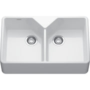 Franke Manor House 2.0 31.25" fireclay apron front double bowl kitchen sink glossy white MH2K7201414-GWH
