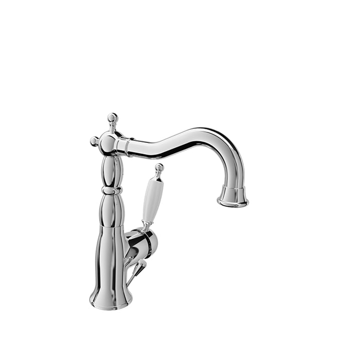 Baril VICTOIRE B74 Antique Style Single-Hole Lavatory Faucet, Drain Included MON-2600-00L – Chrome / White photo (photo shows Chrome / White; shown for finishes Baril has not photographed)