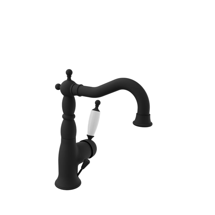Baril VICTOIRE B74 Antique Style Single-Hole Lavatory Faucet, Drain Included MON-2600-00L in Matte Black / White