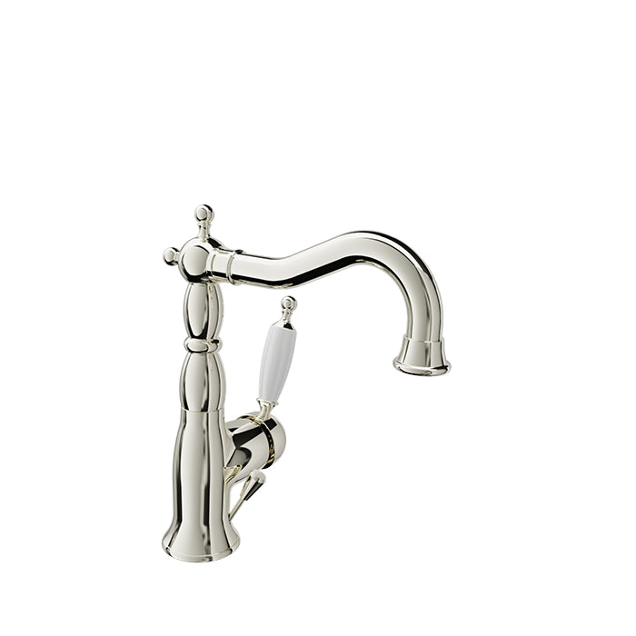 Baril VICTOIRE B74 Antique Style Single-Hole Lavatory Faucet, Drain Included MON-2600-00L in Polished Nickel / White