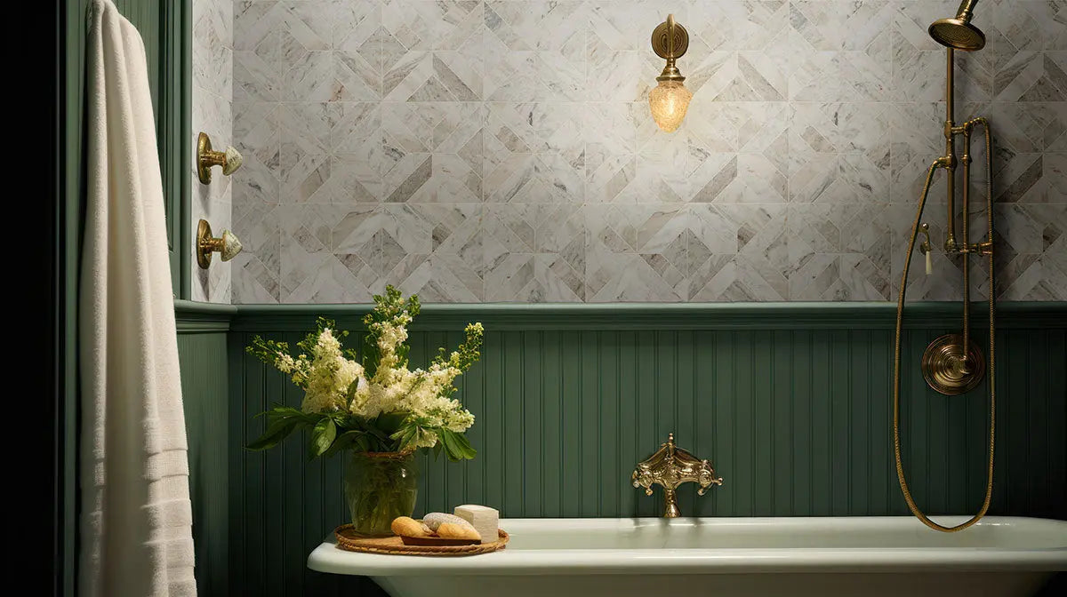 MSI Surfaces  3D View Arabescato Venato Argyle Geometric Pattern Tile