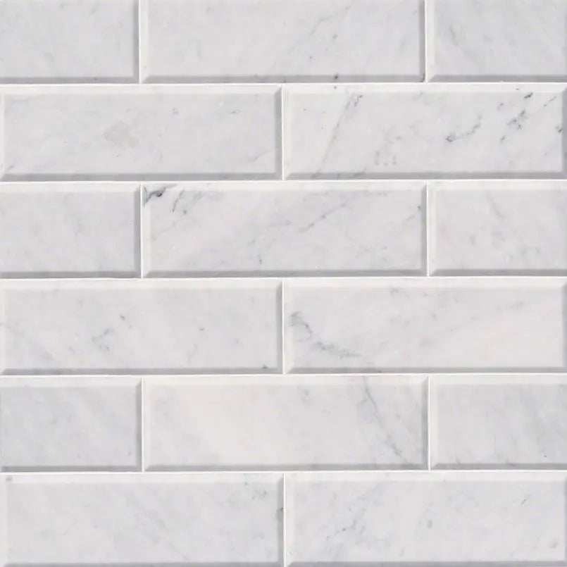 MSI Surfaces Arabescato Carrara Beveled Marble Subway Tile 4x12