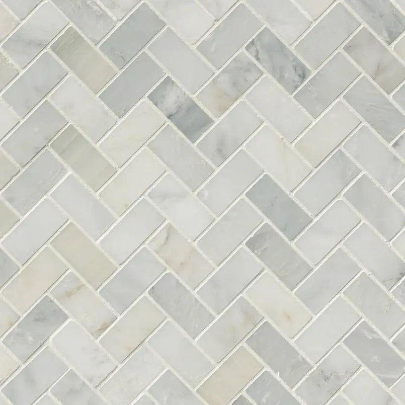 MSI Surfaces Arabescato Carrara Herringbone Pattern Geometric Marble Tile