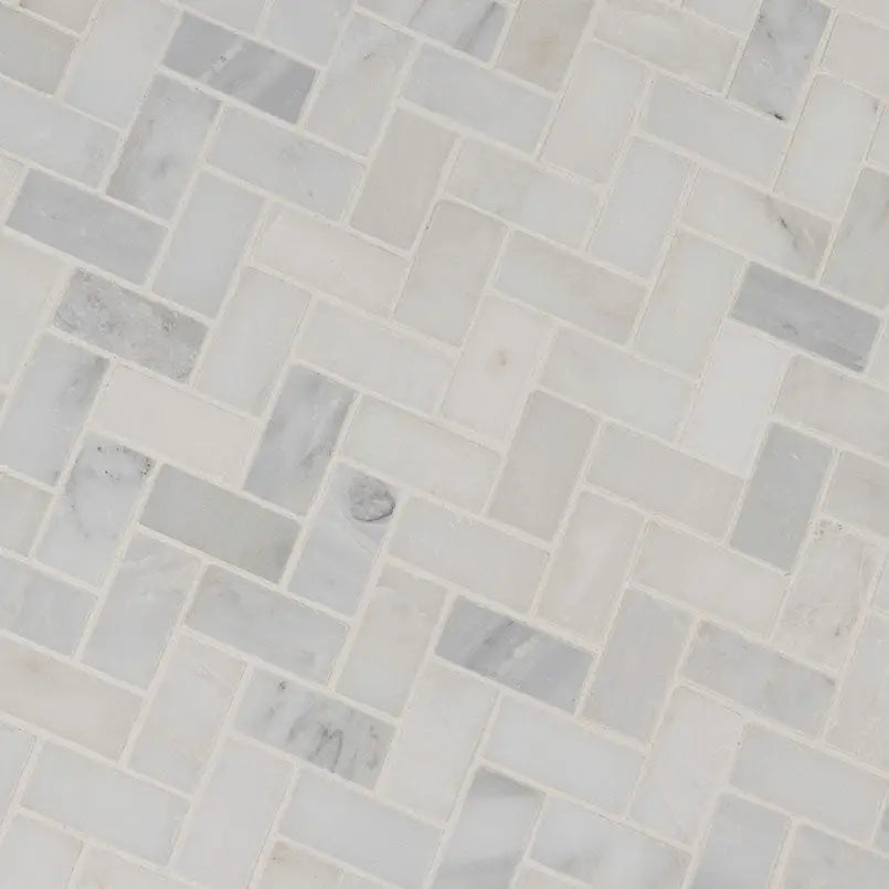 MSI Surfaces Arabescato Carrara Herringbone Pattern Geometric Marble Tile
