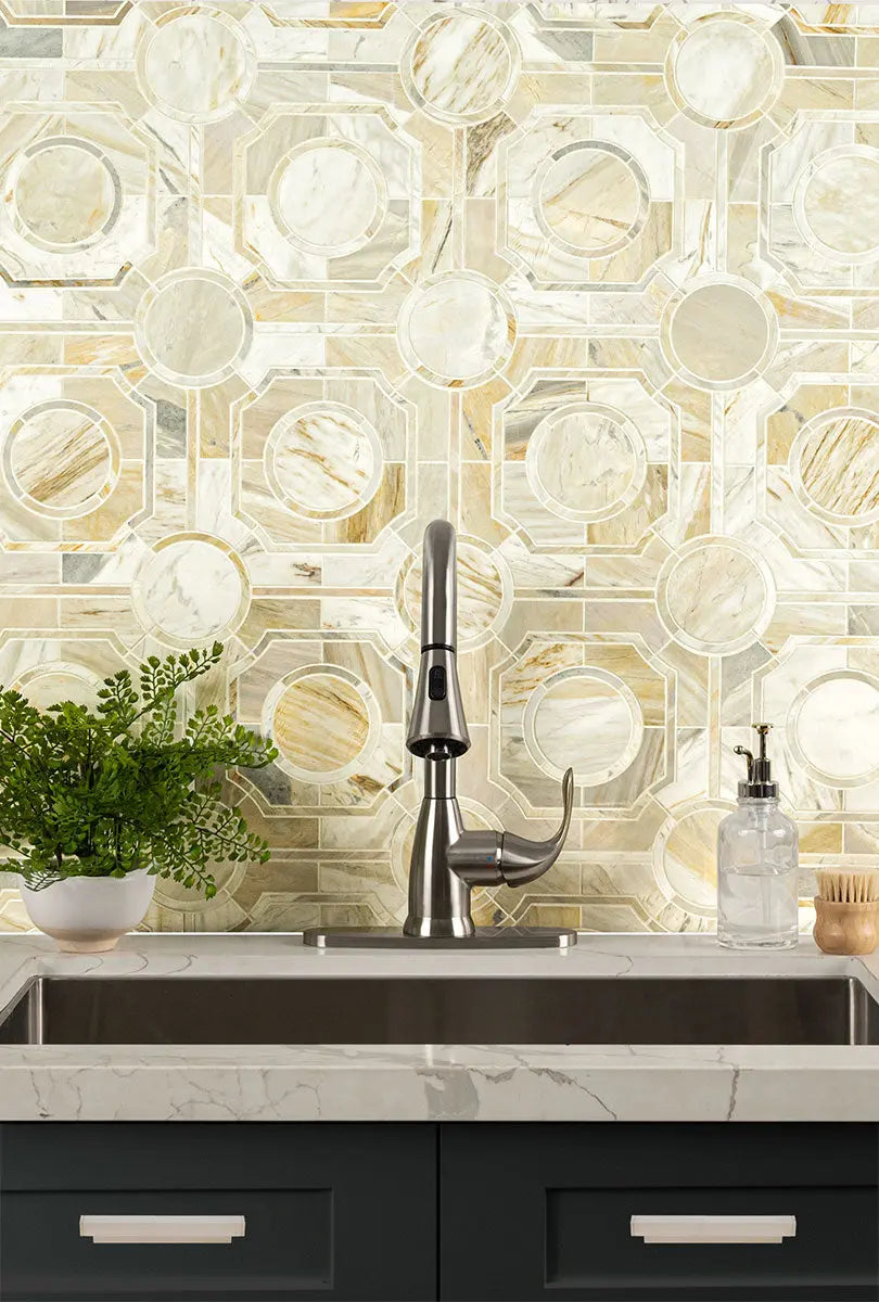 MSI Surfaces Backsplash Athena Gold Regency Polished Geometric Tile