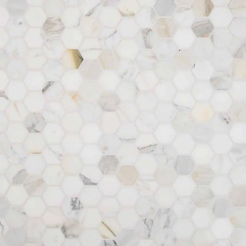 MSI Surfaces Backsplash Calacatta Gold 2” Hexagon Mosaic Tile