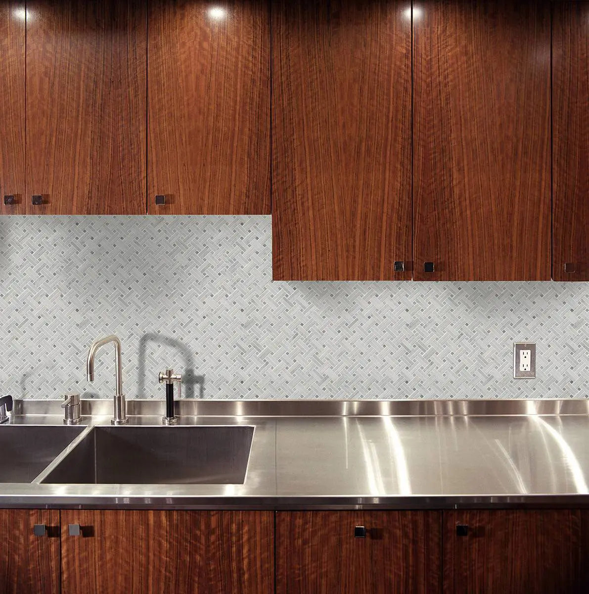 MSI Surfaces Backsplash Carrara White Basketweave Tile Polished