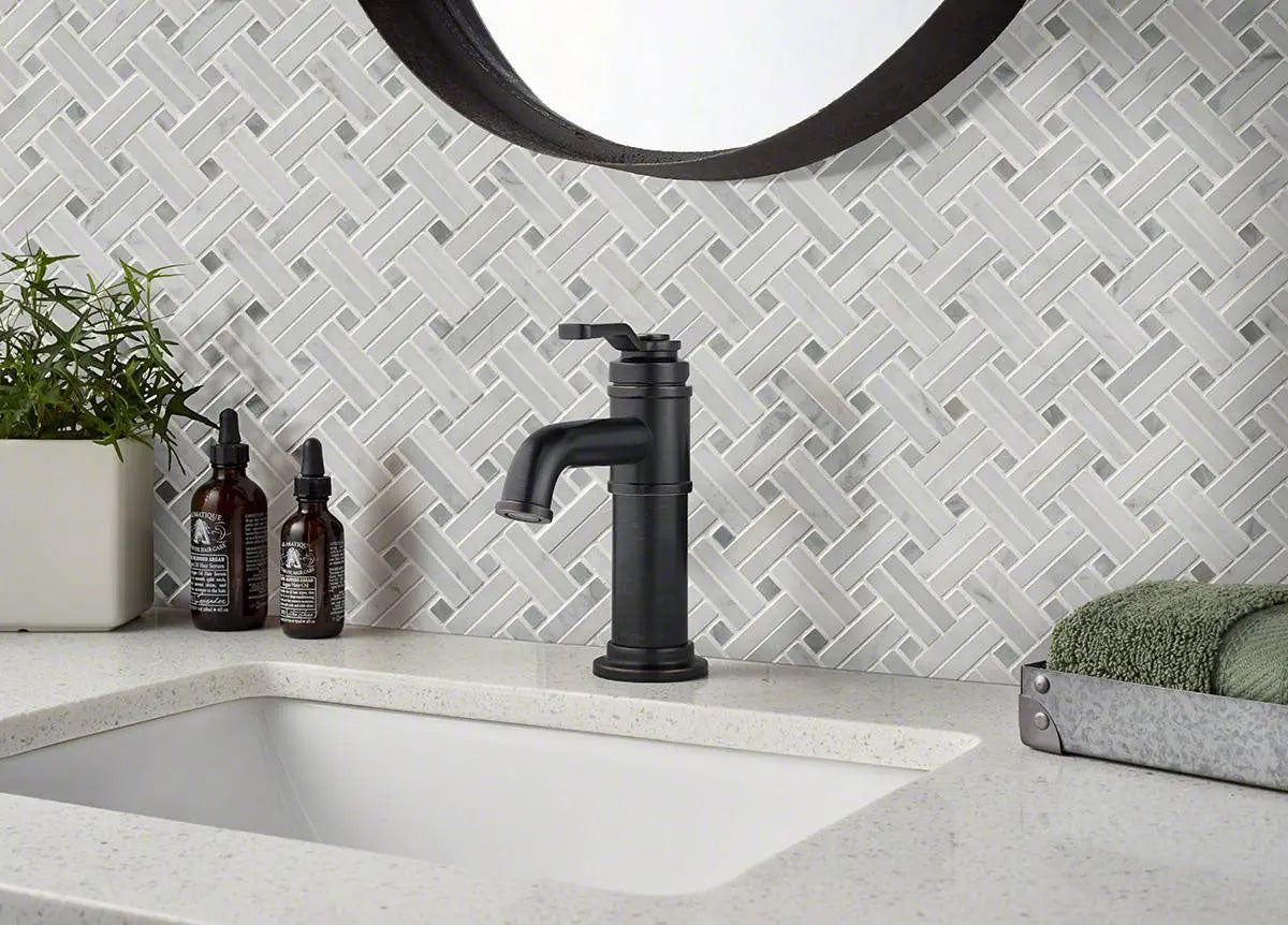 MSI Surfaces Backsplash Carrara White Basketweave Tile Polished
