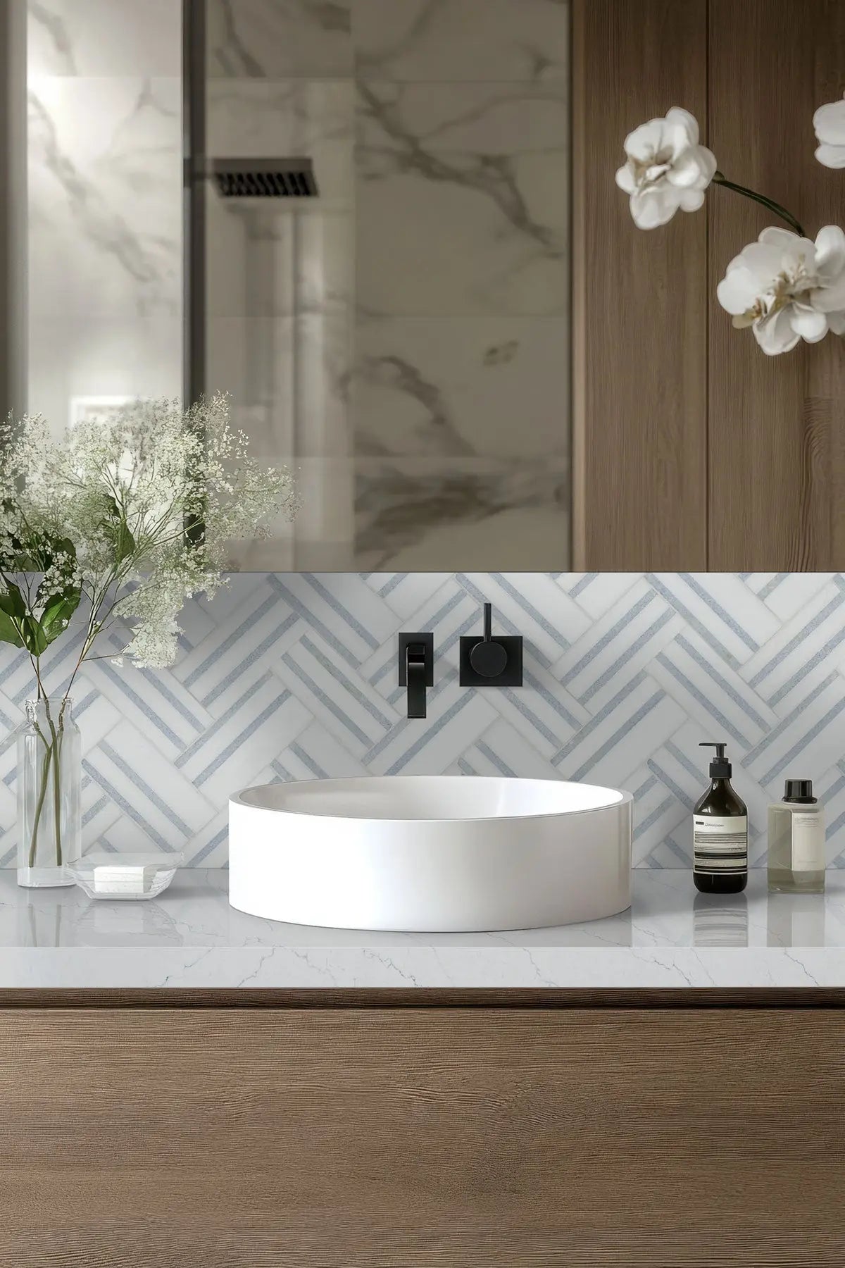 MSI Surfaces Backsplash Geometric Azula Linea Polished Mosaic Tile