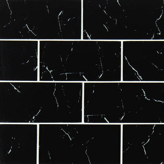 MSI Surfaces Backsplash Nero Marquina Subway Glass Tile 3X6 - Plumbing Market