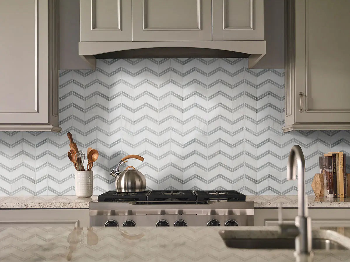 MSI Surfaces Bianco Dolomite Cheveron Mosaic SMOT-BIANDOL-CHEP - Plumbing Market