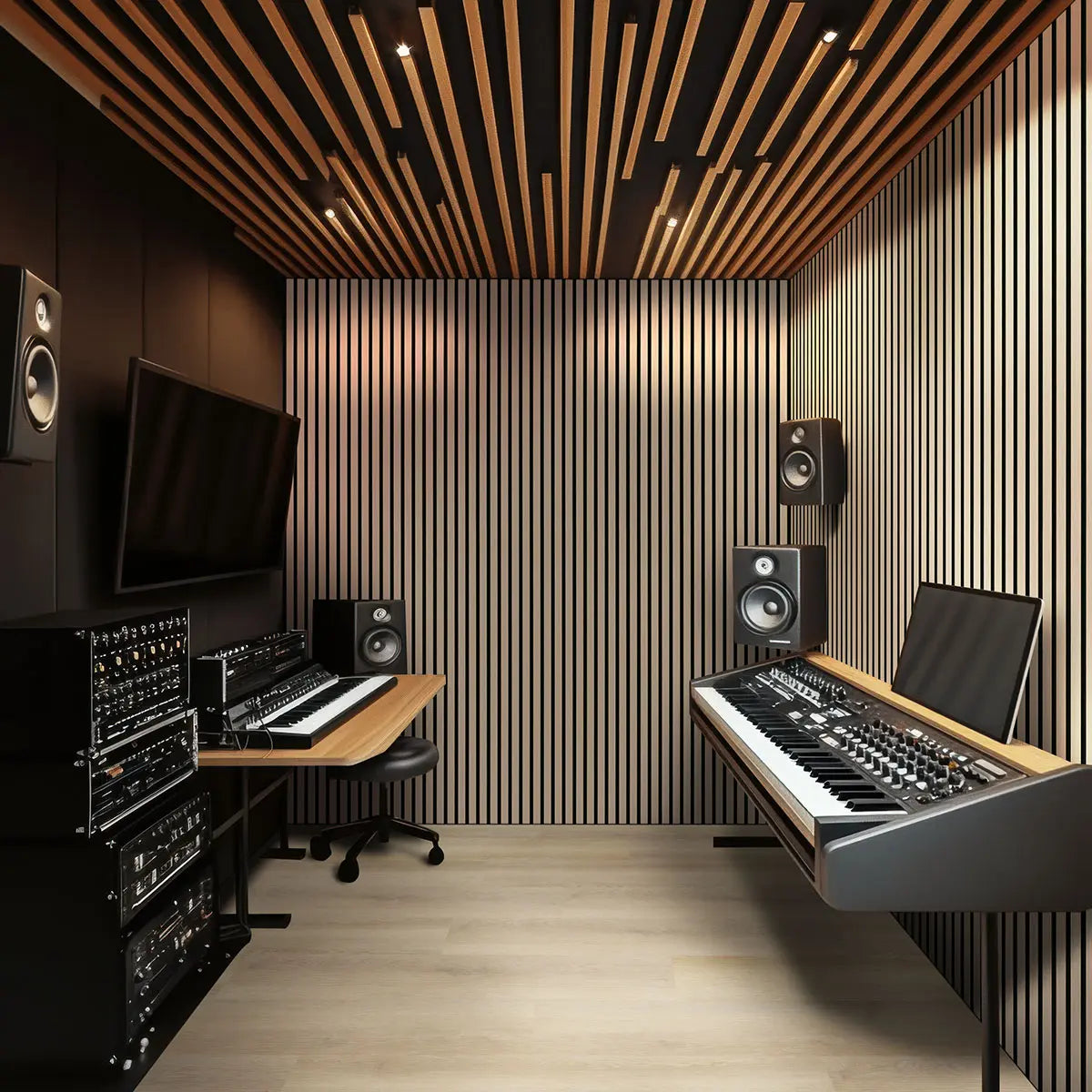 MSI Surfaces Blonde Fluted Acoustic Wood Slat Panels