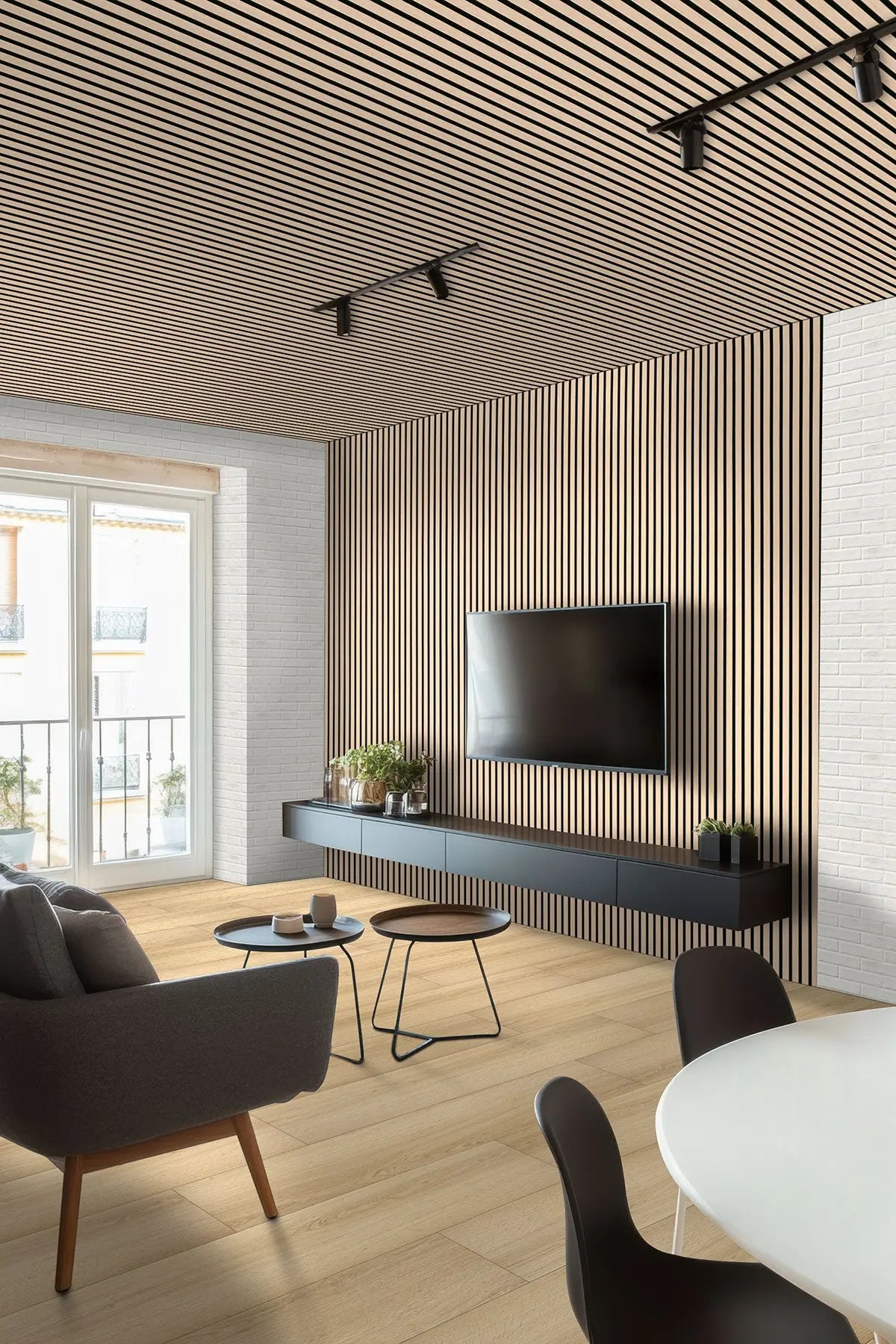 MSI Surfaces Blonde Fluted Acoustic Wood Slat Panels